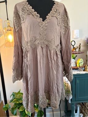 Angel Heart Boutique Mocha Lace Tunic - 1XL